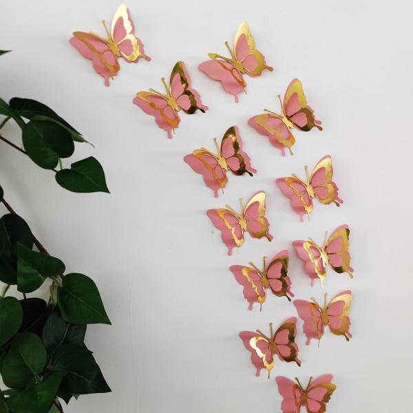 Fjärilsväggdekal Metallisk konstdekal Utskärning Guld Fjärilar Kylsklistermärke för rumsdekoration Fest Bröllopsinredning