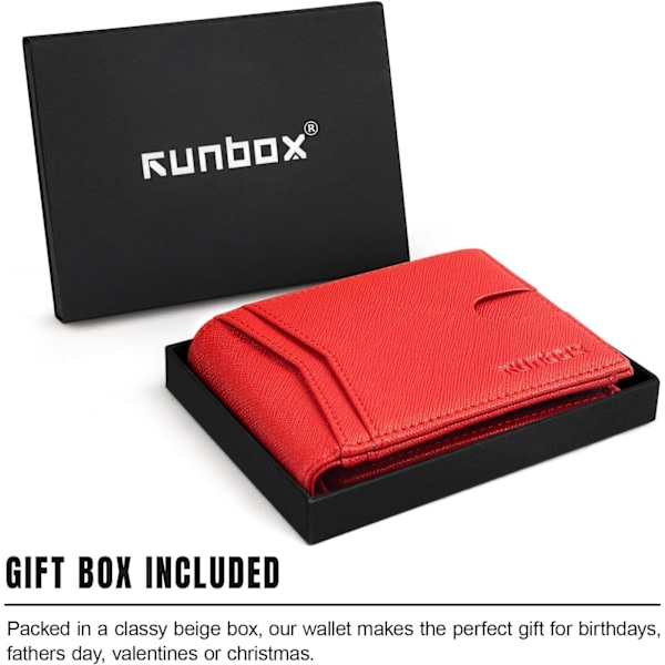 Plånböcker för män 15 kortfodral Slim Rfid Läder 2 ID-fönster med presentförpackning Herrtillbehör A pure red