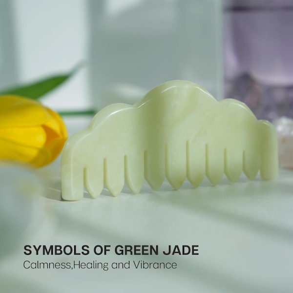 Naturlig Jade Kam Hovedmassager, Hovedbundsmassage Kam og Gua Sha Skrabeværktøj, Meridian Massageværktøj til Hovedpleje og Afslapning (Premium Serpen Green