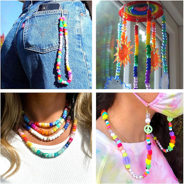 3960 st Pony Beads för vänskapsarmband Tillverkningssats 48 Färger Kandi Beads Set, 2400 st Plast Regnbåge Bulk och 1560 st Bokstavs Beads med 20 Meter