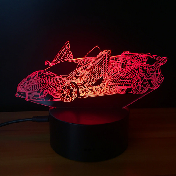 7 Väriä Vaihtava Yövalo 3D Tunnelma Lamppu 3D Visuaalinen Illuusio LED-Lamppu Lapsille Leikkiin Joulu- ja Syntymäpäivälahjaksi (Kilpa-auto)