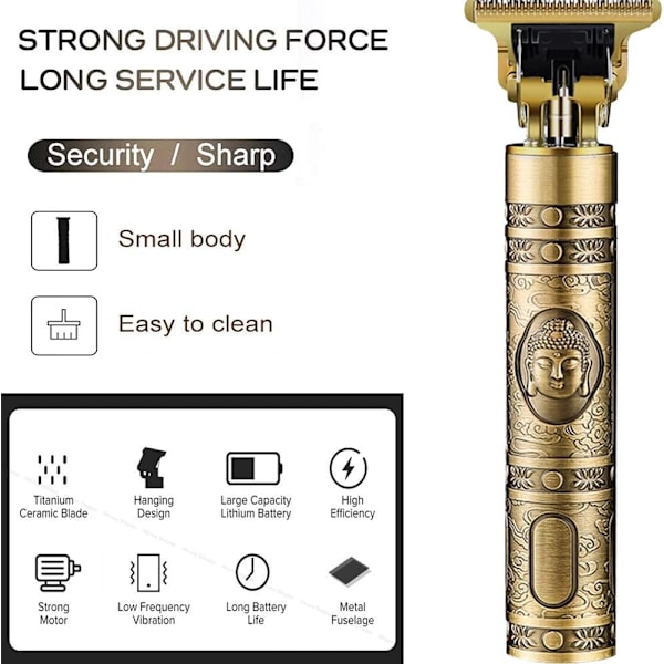 Hårklippare för män - Professionella hårklippare, 0 mm skalliga hårklippare T-blad hårklippare för män Zero Gapped Detail Beard Shaver Barbers Gold dragon