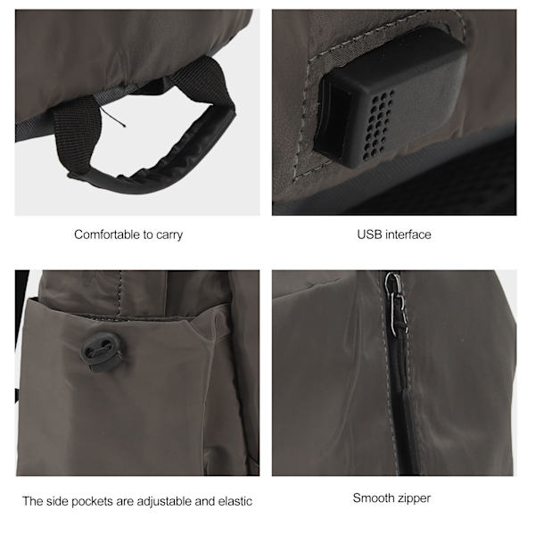 Ryggsäck för män, lättviktig laptop-ryggsäck för affärsresor med USB-laddningsport för skola utomhus polyester Grey