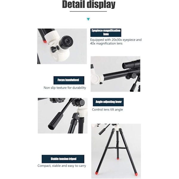 Teleskop för vuxna, refraktorteleskop för nybörjare 20X ~ 40X, HD-teleskop för astronomi barn, bärbart teleskop