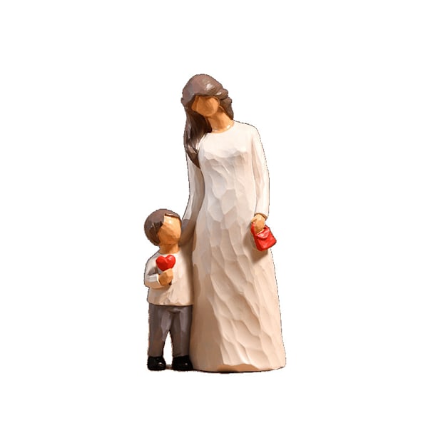 Mor og Sønn Figurer, Håndmalte Familie Skulptur Gaver til Bursdag Thanksgiving, Resin