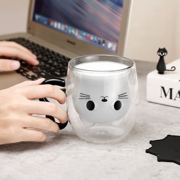 Katt Kopper, Dobbelvegget Glass Koselig Kaffe Te Kopp, Graduation Valentinsdag Morsdag Påske Halloween Julgaver til Kvinner Kone Mamma