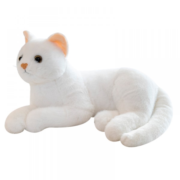 12-tums imitation ren vit katt plyschleksak - naturtrogen kattdocka kattunge bondgårdsdjur gosedjur svarta ögon födelsedagspresent till barn
