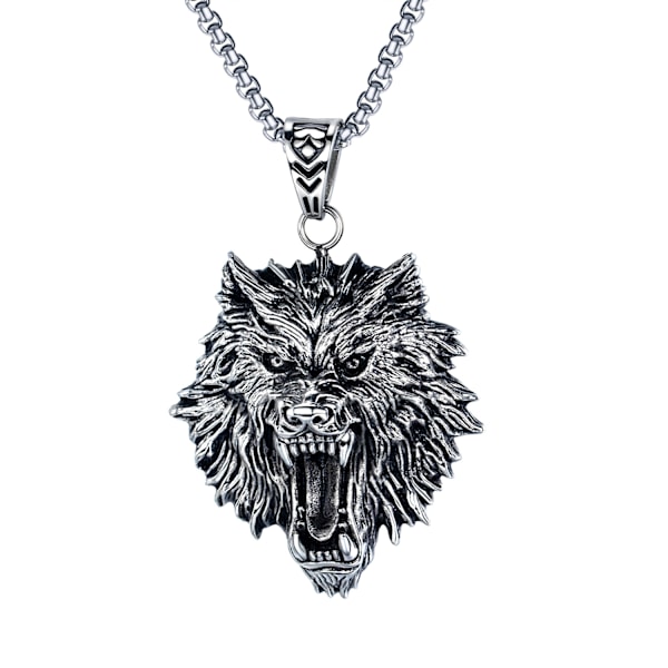 Miesten ruostumattomasta teräksestä valmistettu suden kaulakoru Vintage goottilainen viikinkien heimo susi riipus kaulakoru Punk-tyyli Domineering Fierce Amuletti