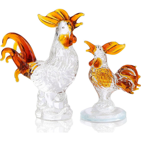 2 stk Brun Krystal Hane Figur Statuette Bordkunst Skulptur Dekoration Håndblæst Glas Farmdyr Bordpynt Dekoration Statue Hane Gave