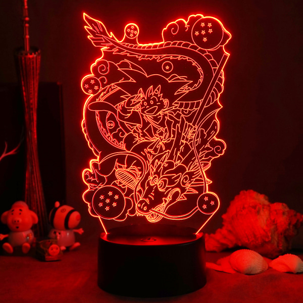 3D nattlampor, 3D optisk illusion LED-lampor med fjärrkontroll och RGB-färger (DRAGON BALL)