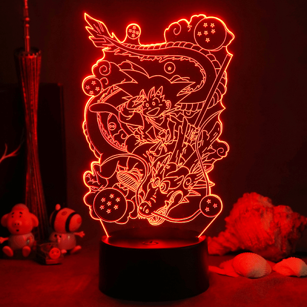 3D nattlys, 3D optisk illusjon LED-lamper med fjernkontroll og RGB-farger (DRAGON BALL)