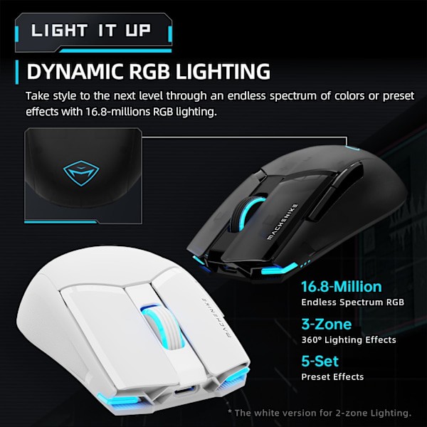 Trådløs Gaming Mus, 26.000 DPI, PAW3395 Sensor, RGB Baggrundsbelysning, Ergonomisk Design, 6 Programmerbare Knapper, Lang Batterilevetid, Ultralet Black M7 Pro