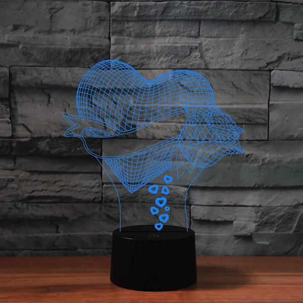 3D Kærlighedsrose Valentinsdag Fjernbetjening 16 Farve Natlys Illusion Akryl LED Fødselsdagsgaver