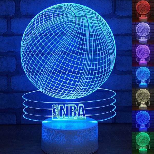 Basketball 3D Optisk Illusion Akryl Natlampe Berøringskontakt 7 Farveskift USB LED Bordlampe