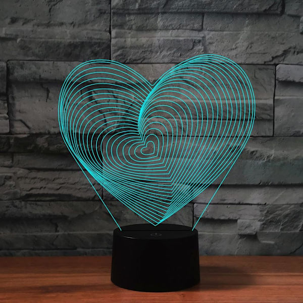 3D Kærlighedshjerte Natlys Lampe Illusion Natlys 7 Farveskiftende Berøringskontakt Bordskrive Dekorationslamper Gave Akryl Flad ABS Base