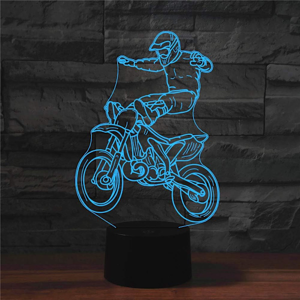 3D Motorsykkel Stunt Fjernkontroll 16 Farger Nattlys Illusions Akryl LED Bord Nattlampe Barn Soverom Skrivebord Dekor Bursdagsgaver Leke