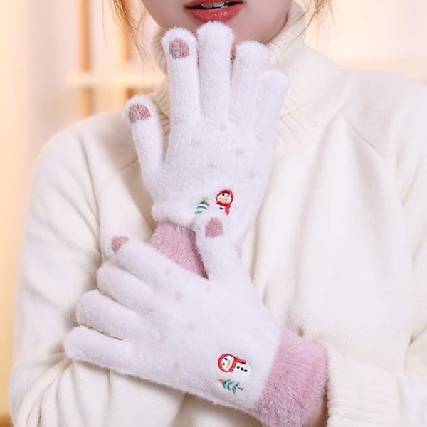 Vantar, Stickade Varma Vantar Hel Finger Plysch Vantar Snögubbe Vantar Elastisk Manschett Broderad Vante för SMS