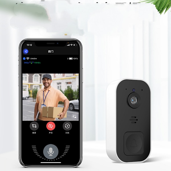 Trådlös dörrklocka med kamera - Smart WiFi videodörrklocka med ringsignal - 2-vägs ljud, nattseende, HD-video, molnlagring, enkel installation