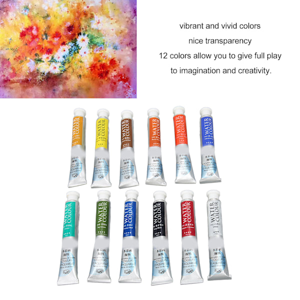 Vandfarve Maling 12 Farver 9ml Tube Lyse Vibrerende Flot Transparens Akvarel Maling Sæt til Kunstner Maleri