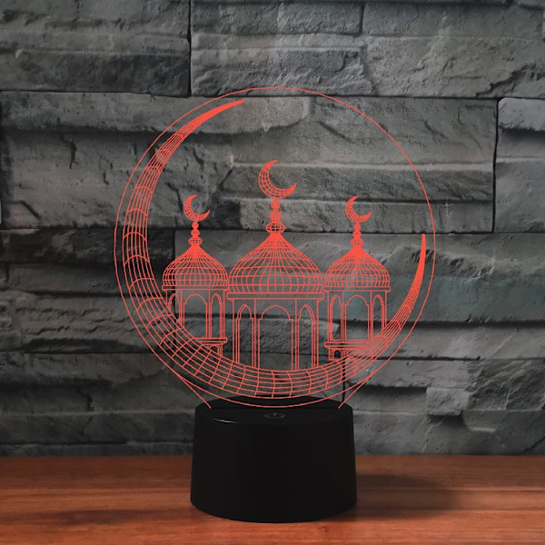 3D Islamisk Arkitektur Fjernbetjening 16 Farve Natlys Illusion Akryl LED Bord Sengelampe Børneværelse Skrivebords Dekoration Fødselsdagsgaver Legetøj
