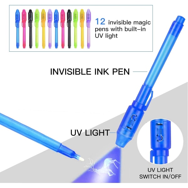 Osynligt bläckpenna (12-pack) Senaste spionpenna + 6 flexibla böjbara pennor, med UV-ljus rolig aktivitet underhållning för barnfestgåvor idéer presenter