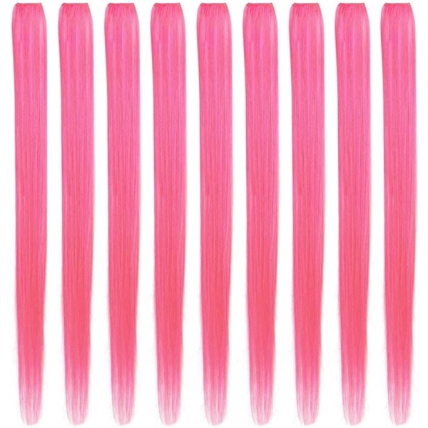 9st 21" färgad klämma i hårförlängningar Rosa hårförlängningar för barn Flickor Clip i rosa hårklämmor hårförlängningar för barn Festhöjdpunkter (rosa)