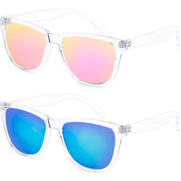 Womens Sunglasses UV400 Mirrored Lens, Fit for Outdoor, Vacation, Driving Blue and Pink