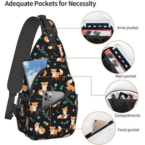 Slingväska Crossbody Ryggsäck Vandring Resa Dagryggsäck Bröstväska Lätt Axelväska För Kvinnor Män Fox1