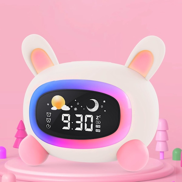 Barnealarmklokke Småbarn Ok å vekke klokke for barn med nattlys Barne søvntrener Lydmaskin, Søt kanin digital klokke for jenter gutt Rabbit Alarm Clock