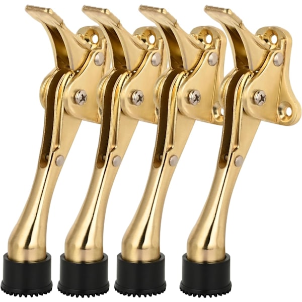 4 tommer kickdown dørstoppere i blank messing, heavy duty dørstop med et tryk og gummipude til bunden af døren, zink, 4 pak Bright Brass*4