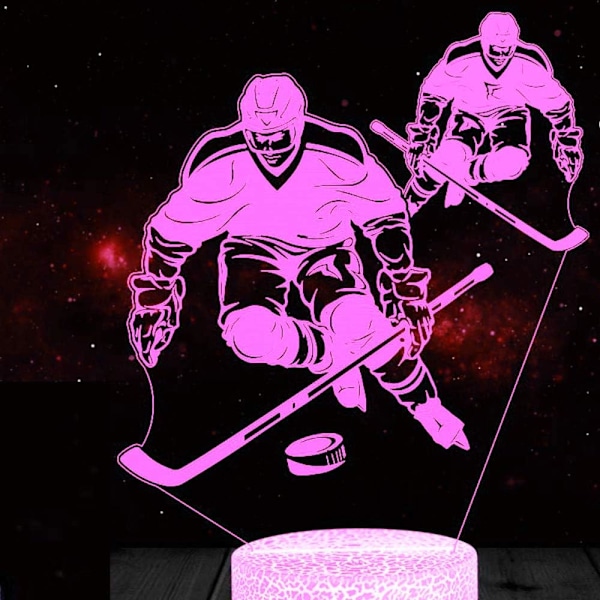 3D Ishockey Spelare Nattlampa Bordsskiva Optisk Illusion Lampor 7 Färgväxlande Ljus LED Bordlampa Jul Hem Kärlek Födelsedag Barn Barn Present