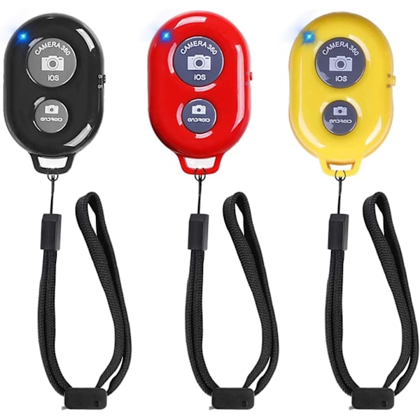 Trådløs fjernbetjening til mobiltelefoner og tablets (3-pak), AOQIYUE Bluetooth fjernbetjening til iPhone/Android kamerakontrol Black-red-yellow