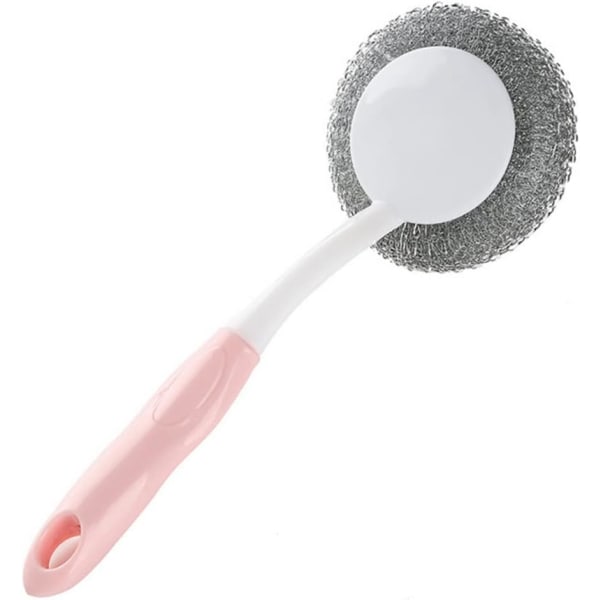 WJ Rostfritt stål Scrubber Rengöring Scrubber Köksredskapsrengörare med handtag Diskkula Stålkula Rengöring Borste Scrubber Rosa pink half