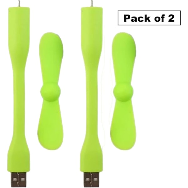 USB Fleksibel Vifte, Mini Bærbar Kjølevifte USB-drevet for Powerbank Bærbar PC AC-lader - 2-pakning (Grønn) Green