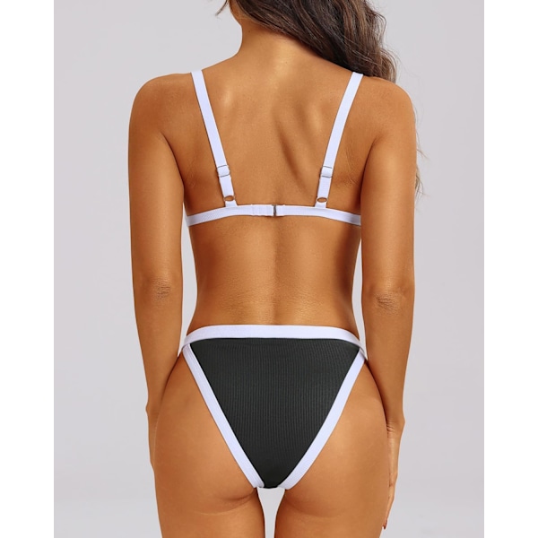 WJSM Triangle Bikini Set - Halter Tvådelad Sexig Baddräkt String Tie Side Badkläder Black White S