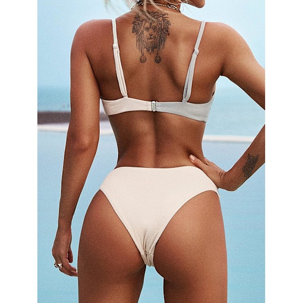 WJSM Dam Ribbade O-Ring String Bikini Badkläder Cheeky Trosa Baddräkt Två Delar Grey-111 L