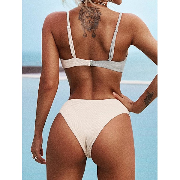 WJSM Dame Ribbet O-Ring String Bikini Badetøj Cheeky Thong Badetøj To Dele Badedragt Grey-111 L