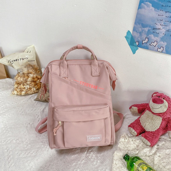 Yksivärinen reppu, suurikapasiteettinen laukku, korkeakouluopiskelija, lukiolainen, koululaukku, matkalaukku Light Pink