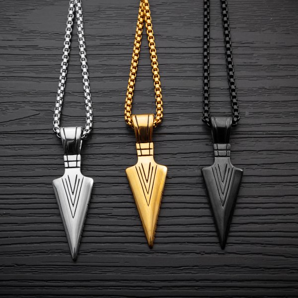 Rustfrit Stål Vedhæng Halskæde til Mænd Cool Spearpoint Arrowhead Vedhæng Kæde Halskæde Sæt Sort Tone