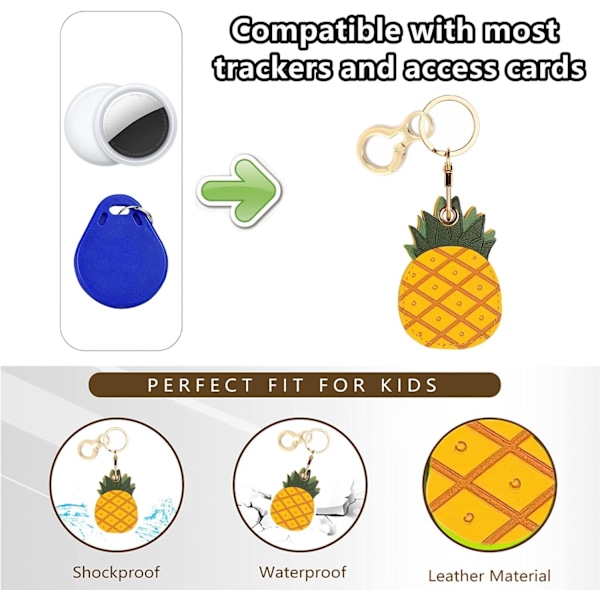 Læder nøgleringholder etui kompatibel med Apple AirTag, sød beskyttende Air Tag cover med nøglering, anti-scratch finder GPS tracker etui til Pineapple
