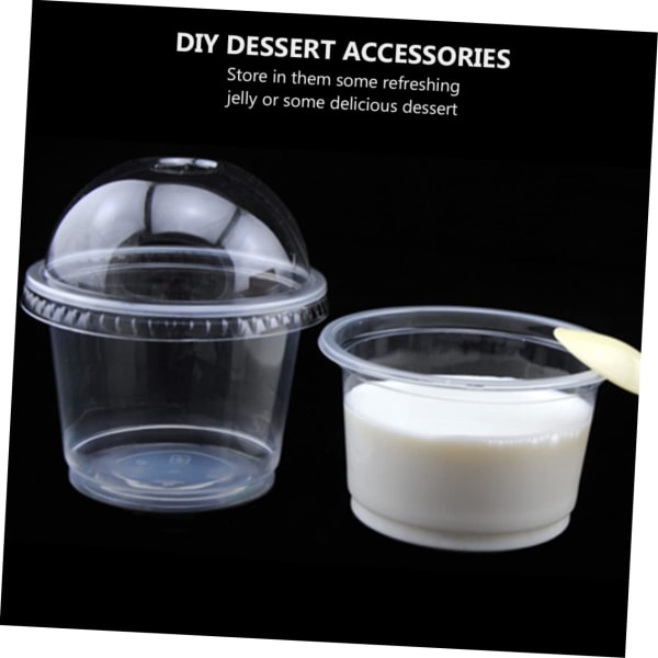 WJ 200 stycken Dessertbägare för engångsbruk Ta ut matbehållare med lock Engångsmätkoppar Dessertskålar Engångsmuggar för shots för kall dryck transparentx2pcs 9.5x9.5x9.6cmx2pcs
