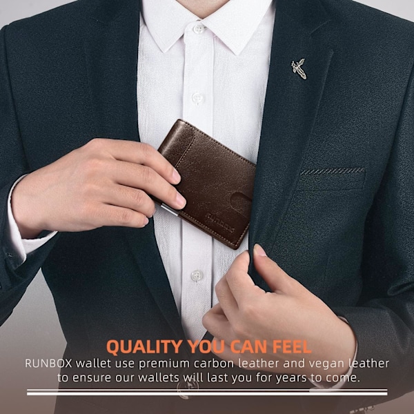 Slanke tegnebøger til mænd - Læder pengeklips til mænd - RFID-blokerende frontlomme Bifold-pung - Minimalistisk kreditkortholder med gaveæske Chocolate
