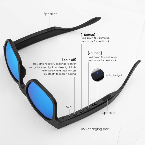 Smart Glasses Langattomat Bluetooth aurinkolasit Open Ear Music & Hands-Free-puhelut,miehille ja naisille,Polarisoidut linssit, IP4-vedenpitävä, Yhdistä matkapuhelimet ja
