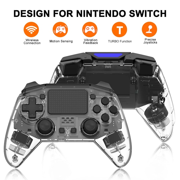 Transparent Rapid Fire Trådløs PS4 Spilkontroller, 6-Axis Bevægelsessensor Dual Vibration Gamepad til Play Station 4 med Højttaler og 3,5 mm Hovedtelefonstik