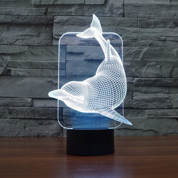 Optisk illusjon 3D Delfin nattlys 16 farger skiftende USB strøm fjernkontroll berøring bryter dekor lampe LED bord lampe bursdag barn gave