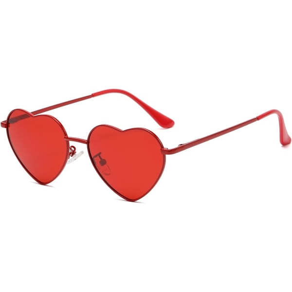 Polariserede hjerteformede solbriller til kvinder - Fashion Lovely Style Metal Frame UV400 beskyttelsesglas All Red Clear Red 54 Millimeters