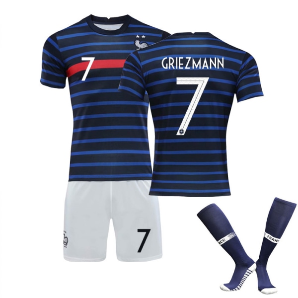 2020 EM Frankrike Hemma Jersey Set Barn Vuxna Fotboll Fotbollströja Träningströja Kostym No.7 GRIEZMANN 16