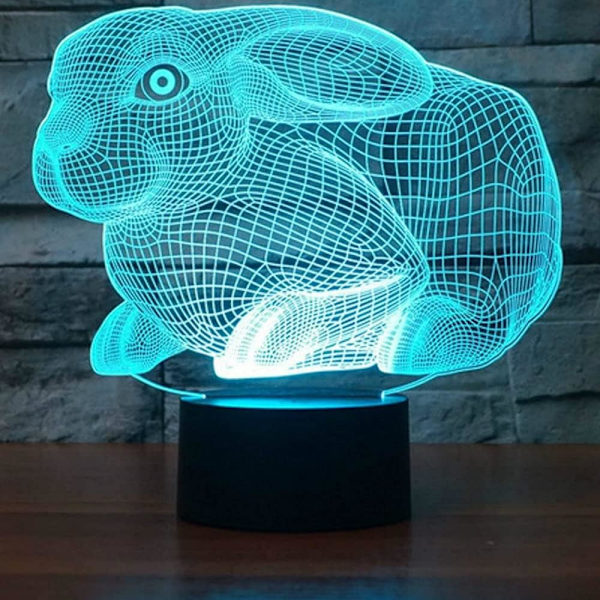 3D Kanin nattlys bordsklampe optisk illusjon lamper 7 fargeendrende lys LED bordlampe Jul Hjem Kjærlighet Bursdag Barn Barn Dekor Leke Gave