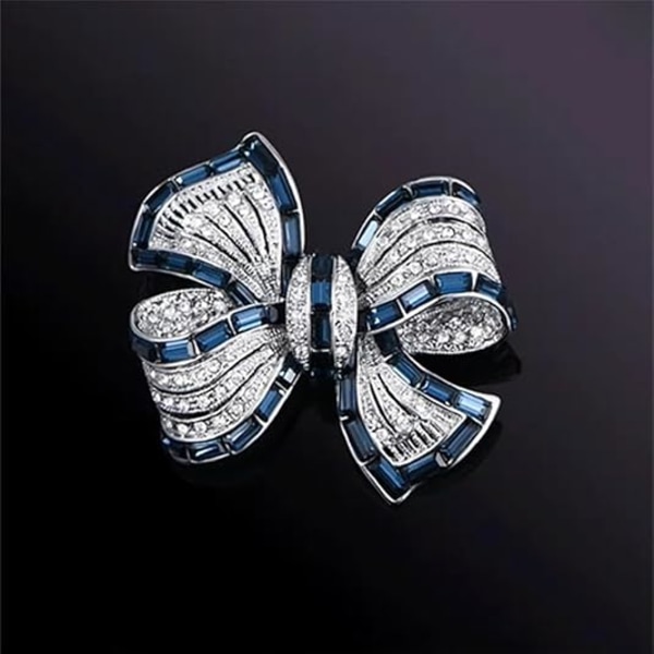 Strass Rosett Krage Brosch Kristall Rosett Brosch Nål Vintage Blå Glittrande Kavajnål Kristall Krage Nål Band Rosett Brosch Badge Tyg
