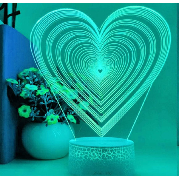 3D Hjärtformad Nattlampa Illusion 16 Färgväxlande Bordsskiva Dekorationslampor Present med Akrylplatt ABS-bas USB-kabel Leksak
